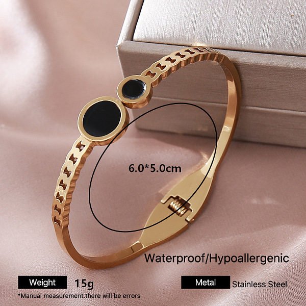 Bracciale rigido con chiusura a cerniera da donna in acciaio inossidabile 304 con smalto nero