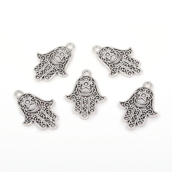 

PandaHall Tibetan Style Alloy Pendants, for Religion, Hamsa Hand/Hand of Fatima/Hand of Miriam, Antique Silver, 24.5x17x1mm, Hole: 2mm Alloy...