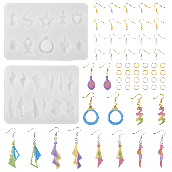 

PandaHall 2Pcs 2 Style Fish & Star & Teardrop Silicone Pendant Molds, with 40Pcs Brass Earring Hooks, 40Pcs Iron Jump Rings, Platinum &...