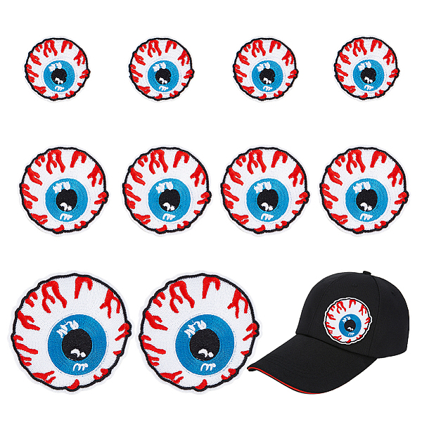 

PandaHall BENECREAT 10Pcs 3 Style Bloodshot Eyeball Iron on/Sew on Patches, Embroidered Cloth Appliques, Costume Accessories, Mixed Color..., Multicolor