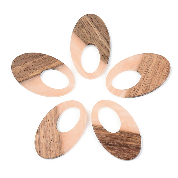 

PandaHall Opaque Resin & Walnut Wood Pendants, Oval, Light Salmon, 35.5x21.5x3mm, Hole: 16x10mm Resin+Wood Oval Red