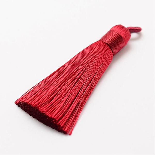 

PandaHall Polyester Tassel Big Pendant Decorations, Ice Silk Tassel, Red, 60~67x8mm, Hole: 5x7mm Polyester Red