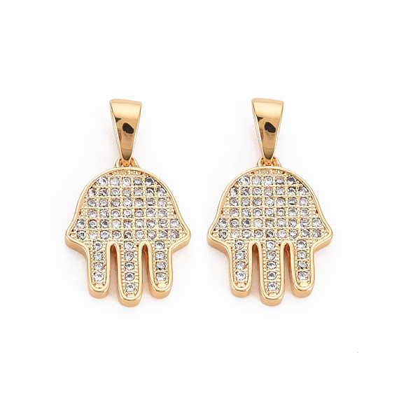 

PandaHall Brass Micro Pave Clear Cubic Zirconia Pendants, Nickel Free, Hamsa Hand/Hand of Miriam, Real 18K Gold Plated, 16x12.5x2mm, Hole...