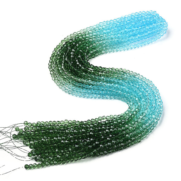 

PandaHall Transparent Glass Beads Strands, Segmented Multi-color Beads, Faceted(32 Facets), Round, Light Sky Blue, 4~4.5mm, Hole: 1mm, about...