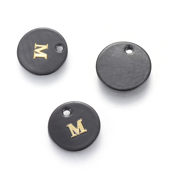 

PandaHall Freshwater Shell Charms, with Gold Blocking Letter, Dyed, Flat Round, Black, Letter.M, 11x1.5mm, Hole: 1.5mm Freshwater Shell...