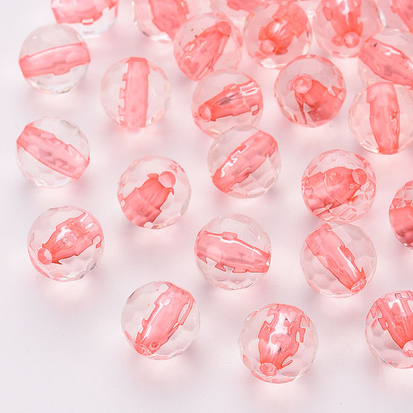 

PandaHall Transparent Acrylic Beads, Round, Faceted, Light Coral, 6x5.5mm, Hole: 1.4mm, about 4160pcs/500g Acrylic Round