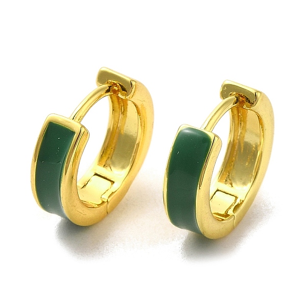 

PandaHall Rack Plating Brass Hoop Earrings, with Green Enamel, Golden, 12x13x4mm Brass Ring Green