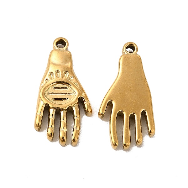 

PandaHall Ion Plating(IP) 304 Stainless Steel Pendants, Hand Charm, Golden, 21.5x10.5x3mm, Hole: 1.2mm 304 Stainless Steel Palm