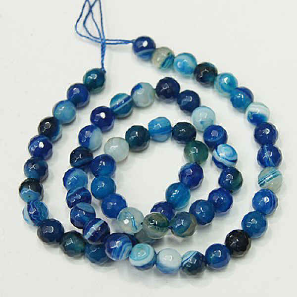 

PandaHall Natural Agate Strands, Stripes, Faceted, Dyed, Round, Mixed Color, 6mm in diameter, Hole: 1mm Natural Agate Round Multicolor
