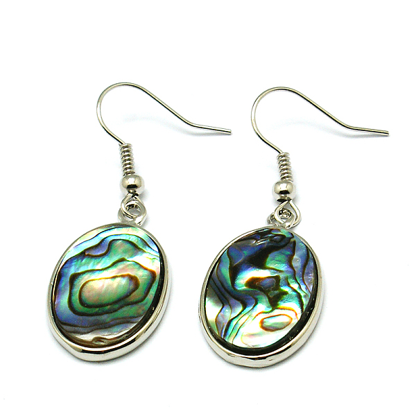 

PandaHall Abalone Shell/Paua ShellEarrings, Single Side, with Brass Earring Hooks, Oval, Colorful, 40x15x3mm Shell