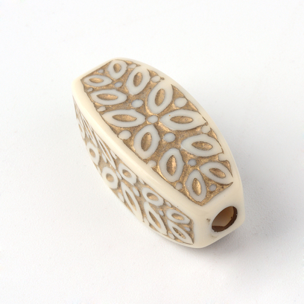 

PandaHall Column Plating Acrylic Beads, Golden Metal Enlaced, Beige, 29x12.5mm, Hole: 3.5mm, about 140pcs/500g Acrylic Column Yellow