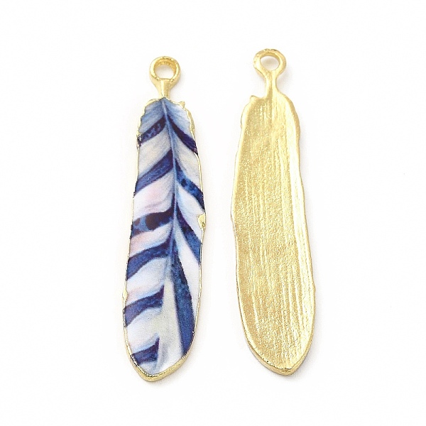 

PandaHall Rack Plating Alloy Pendants, Printed, Lead Free & Cadmium Free & Nickel Free, Feather Charm, Light Gold, Ghost White, 36.5x8x1.5mm...