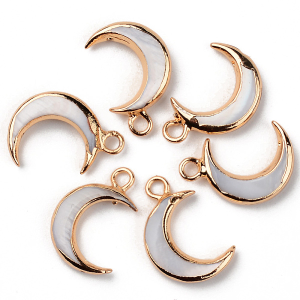 

PandaHall Natural Freshwater Shell Pendants, with Brass Loops, Edge Golden Plated, Moon, Seashell Color, 16.5x11x3mm, Hole: 1.8mm Freshwater...