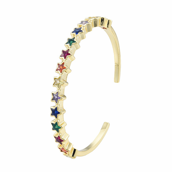 

PandaHall Cubic Zirconia Star Open Cuff Bangle, Real 18K Gold Plated Brass Jewelry for Women, Colorful, Inner Diameter: 2-3/8 inch(6cm)...