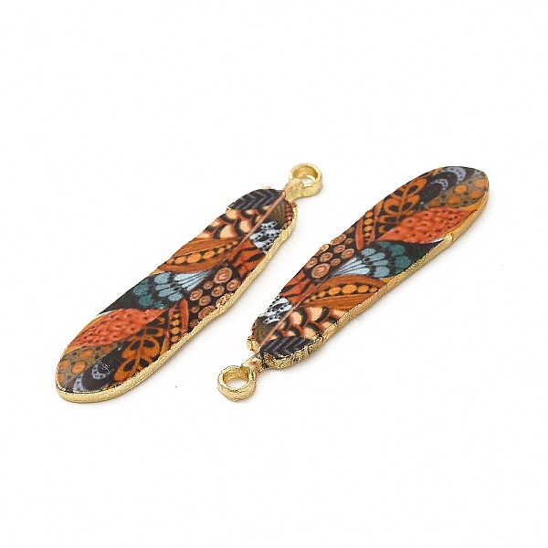 

PandaHall Rack Plating Alloy Pendants, Printed, Lead Free & Cadmium Free & Nickel Free, Feather Charm, Light Gold, Chocolate, 36.5x8x1.5mm..., Brown