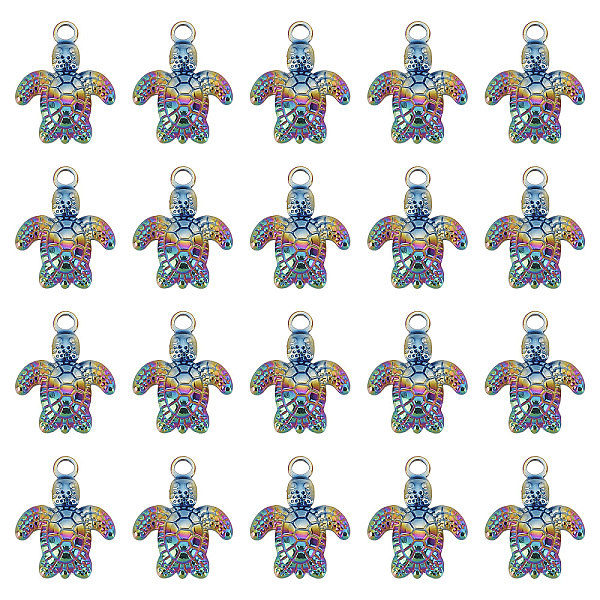 

PandaHall SUNNYCLUE 20Pcs 304 Stainless Steel Pendants, Tortoise, Rainbow Color, 18.5x15x3mm, Hole: 1.8mm 304 Stainless Steel Tortoise