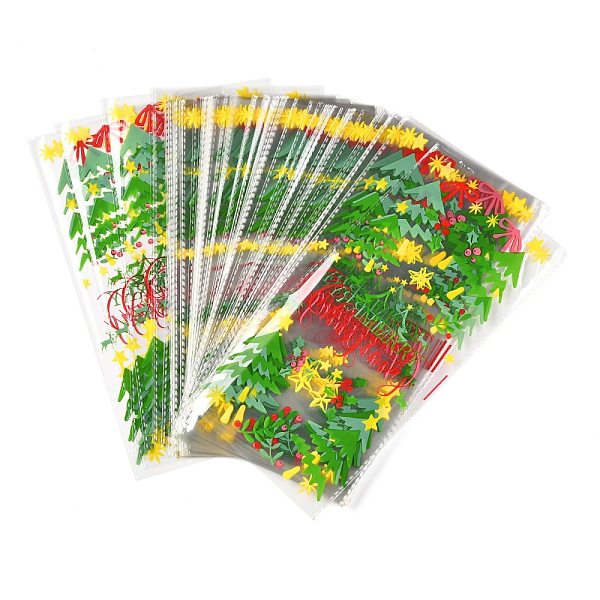 PandaHall Christmas Theme OPP Plastic Storage Bags, for Chocolate, Candy, Cookies Gift Packing, Christmas Tree Pattern, 27x13x0.01cm...