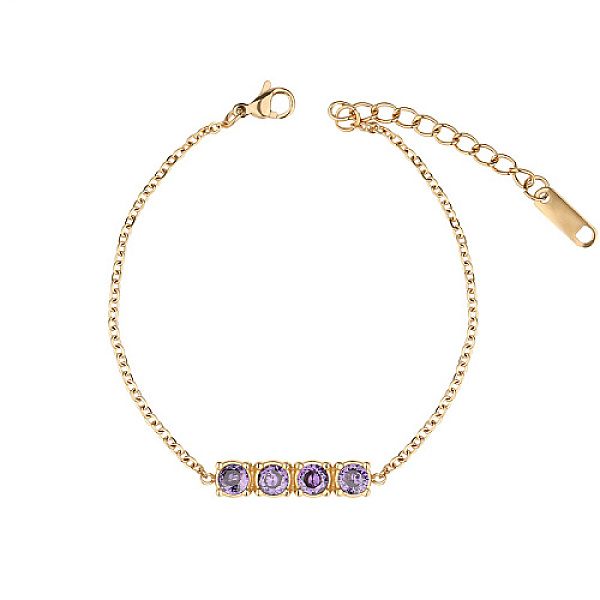 

PandaHall Rectangle Cubic Zirconia Link Bracelets, with Golden Stainless Steel Cable Chains, Lilac, no size Cubic Zirconia Rectangle Purple