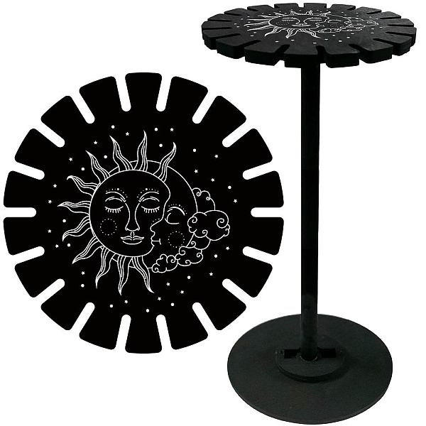 

PandaHall Wooden Wheel, Wooden Display Shelf, Black Holder Stand, Rustic Divination Pendulum Storage Rack, Witch Stuff, Sun, 120x10mm, Hole...