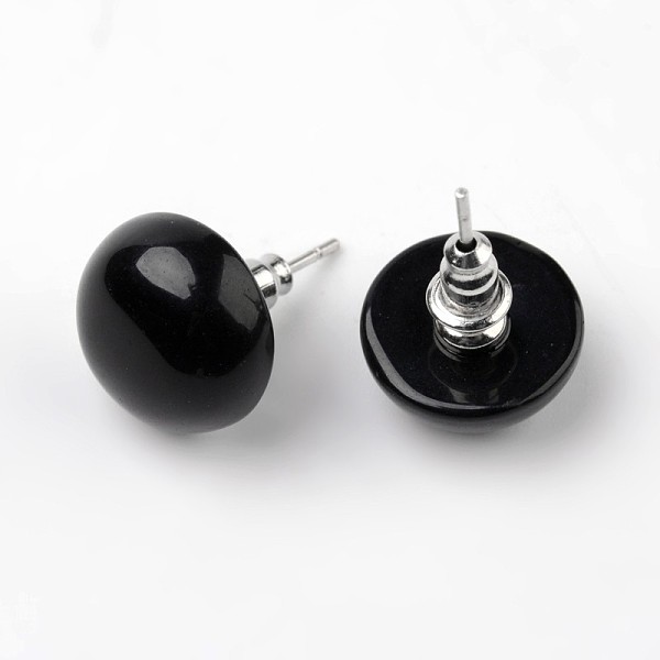 

PandaHall Half Round Dome Natural Black Agate Stud Earrings, with Platinum Plated Brass Findings, 18mm, Pin: 0.8mm Black Agate
