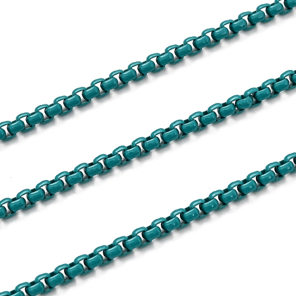 

PandaHall Spray Painted Brass Box Chains, Venetian Chains, with Spool, Unwelded, Light Sea Green, 2x2.5x2.5mm Brass