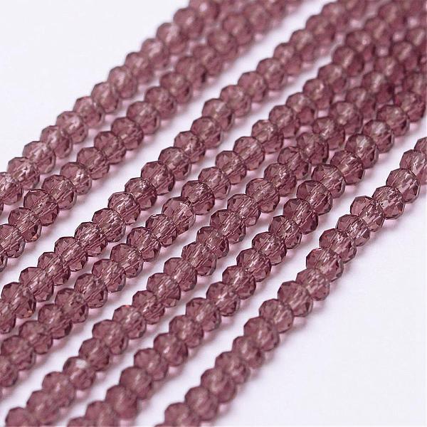 

PandaHall Transparent Glass Beads Strands, Faceted, Rondelle, Purple, 2.5x1.5~2mm, Hole: 0.5mm, about 185~190pcs/strand, 13.7 inch~14.1 inch...