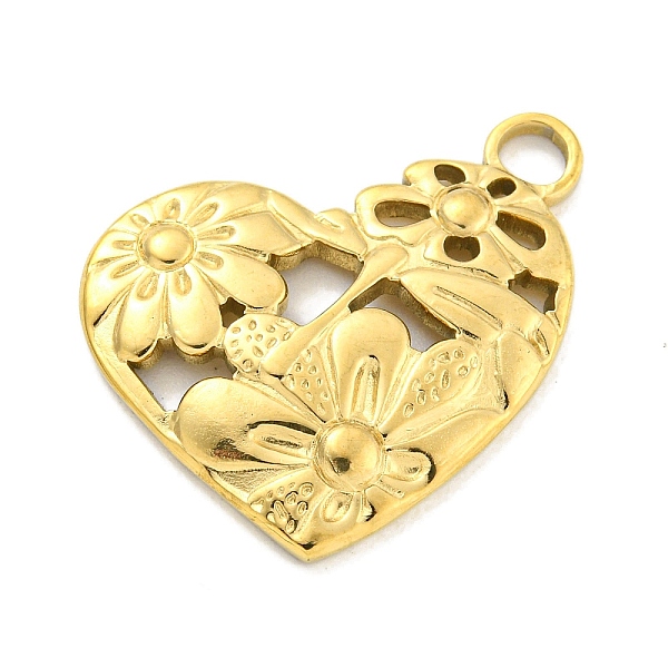 

PandaHall Vacuum Plating 304 Stainless Steel Pendants, Heart with Flower Charms, Real 18K Gold Plated, 24x25.5x2.8mm, Hole: 3.2mm 304...