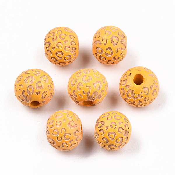 

PandaHall Painted Natural Wood Beads, Laser Engraved Pattern, Round with Leopard Print, Orange, 10x8.5mm, Hole: 2.5mm Schima Wood Round...
