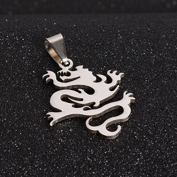 

PandaHall 201 Stainless Steel Dragon Pendants, Stainless Steel Color, 31x25x1.5mm, Hole: 4x9mm 201 Stainless Steel Dragon