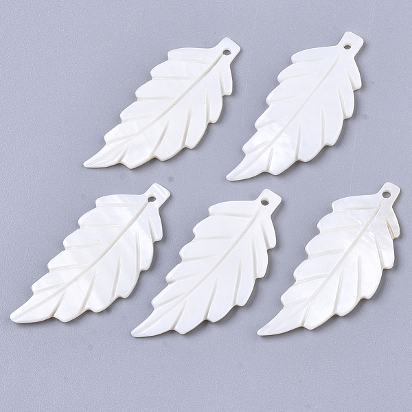 

PandaHall Natural Freshwater Shell Pendants, Carved, Leaf, White, 38x15.5x2mm, Hole: 1.5mm Freshwater Shell Leaf White