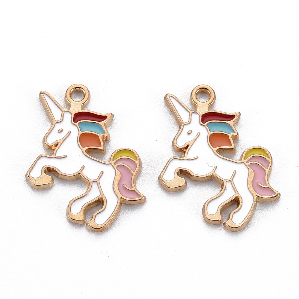 

PandaHall Alloy Enamel Pendants, Light Gold, Cadmium Free & Nickel Free & Lead Free, Unicorn, Pearl Pink, 24x17.5x1.5mm, Hole: 1.6mm...