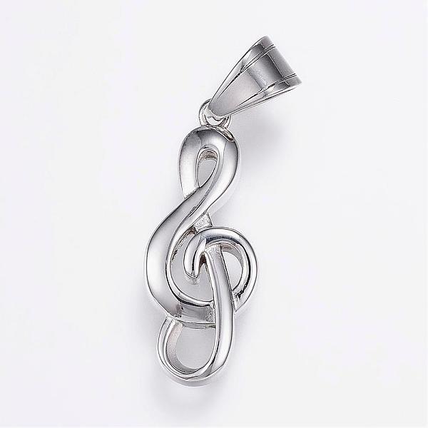 PandaHall 304 Stainless Steel Pendants, Musical Note, Stainless Steel Color, 34x13.5x5.5mm, Hole: 7x9mm 304 Stainless Steel Musical Note
