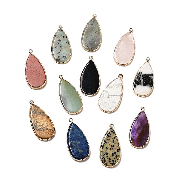 

PandaHall Natural & Synthetic Mixed Gemstone Pendants, Teardrop Charms, with Light Gold Tone Brass Findings, Mixed Dyed and Undyed...