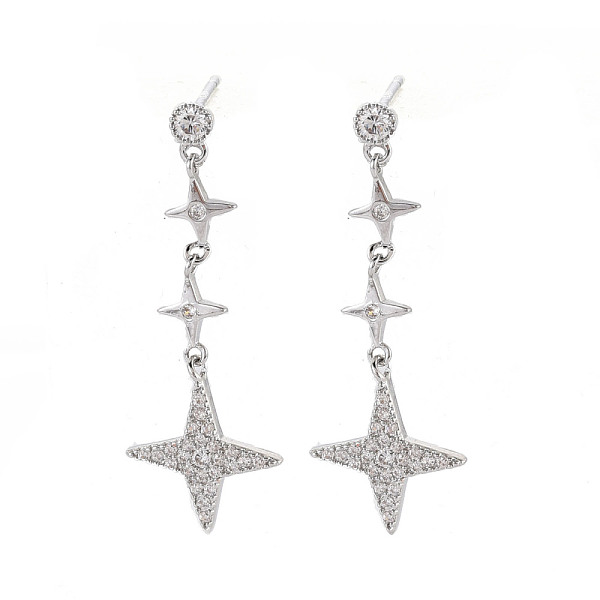 

PandaHall Star Long Dangle Stud Earrings, Long Drop Clear Cubic Zirconia Earrings for Women, Nickel Free, Real Platinum Plated, 24x12mm, Pin...