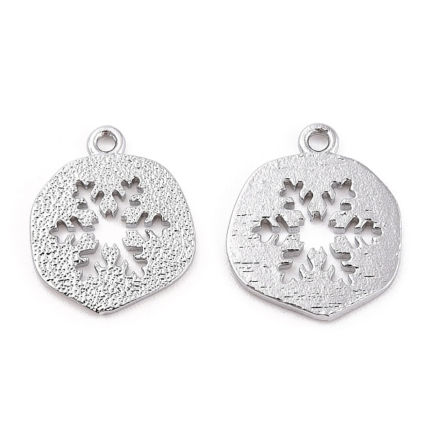 

PandaHall Brass Charms, Nickel Free, Real Platinum Plated, Flat Round with Snowflake, 14x12x1mm, Hole: 1mm Brass Flat Round