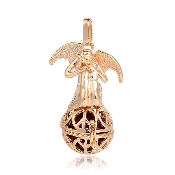 

PandaHall Golden Plated Brass Hollow Round Cage Pendants, with No Hole Spray Painted Brass Round Beads, Angel, Purple, 44x29x20mm, Hole...