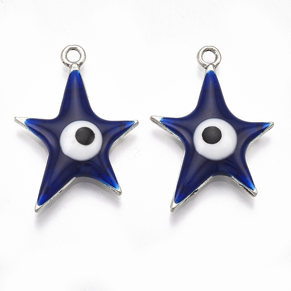 

PandaHall Alloy Pendants, with Enamel, Star with Evil Eye, Antique Silver, Midnight Blue, 30x20.5x4mm, Hole: 2mm Alloy+Enamel Star Blue