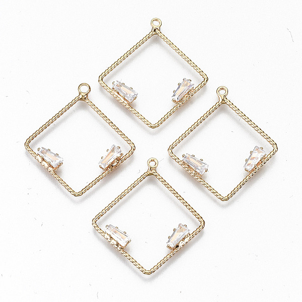 

PandaHall Brass Micro Pave Cubic Zirconia Pendants, Light Gold, Long-Lasting Plated, Cadmium Free & Lead Free, Rhombus, Clear, 28x25x2.5mm...