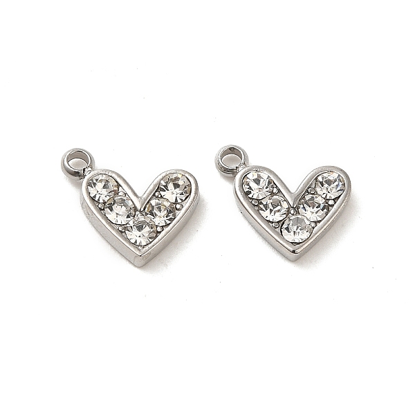 

PandaHall 304 Stainless Steel Pendants, with Rhinestone, Heart Charms, Crystal, 9x10x2mm, Hole: 1.4mm Stainless Steel+Rhinestone Heart Clear