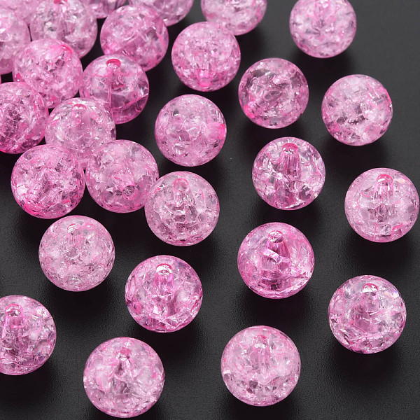 

PandaHall Transparent Crackle Acrylic Beads, Round, Hot Pink, 14x13mm, Hole: 2.5mmhole: 2.5mm, about 340pcs/500g. Acrylic Round
