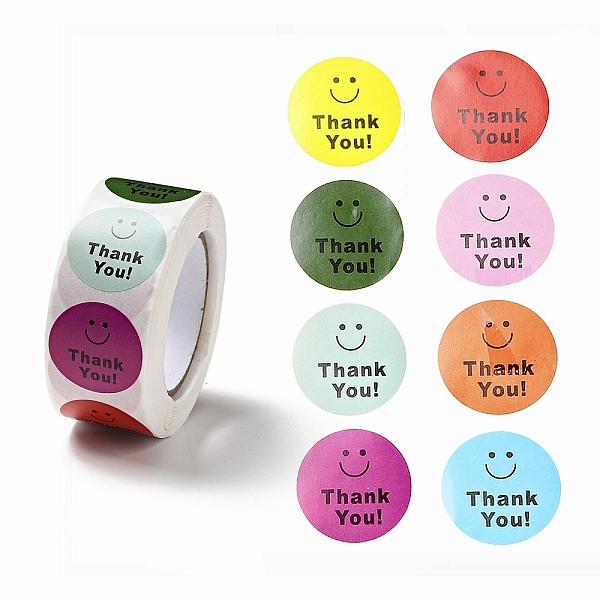 

PandaHall Round Dot Paper Thank You Stickers Roll, Smiling Face Self-Adhesive Gift Tags, for Seal Top Decoration, Mixed Color, 66x27mm..., Multicolor