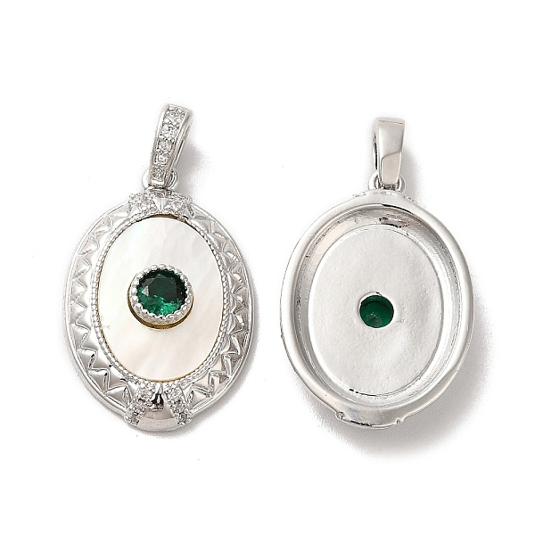 

PandaHall Brass Pave Cubic Zirconia Pendants, Oval Charms with Natural Shell, Platinum, Dark Green, 22.5x15.5x4mm, Hole: 2x4.5mm Shell Oval