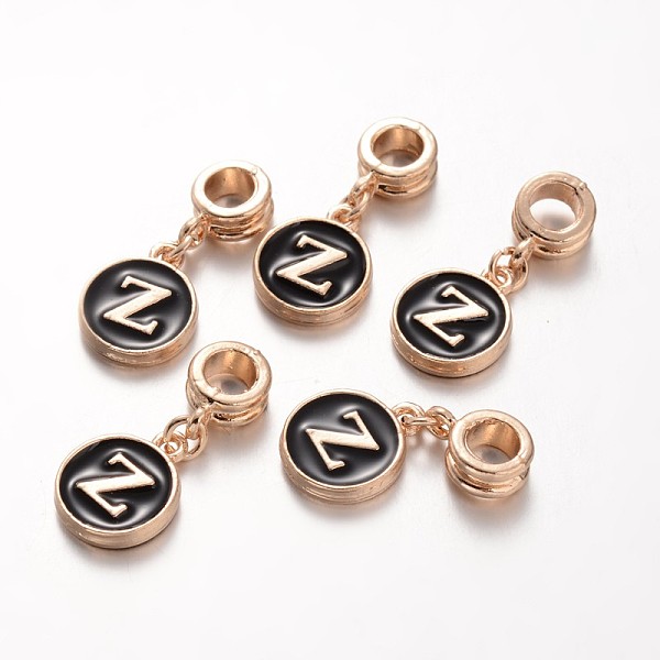 

PandaHall Alloy Enamel European Dangle Charms, Flat Round with Letter.Z, 27mm, Hole: 5mm Alloy+Enamel Letter Z Black