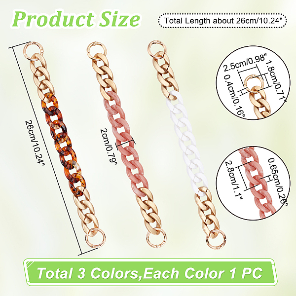 

PandaHall WADORN 3Pcs 3 Colors Acrylic Curb Chain for DIY Keychains, Phone Case Decoration Jewelry Accessories, with Alloy Key Rings, Mixed..., Multicolor