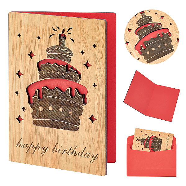 PandaHall CRASPIRE Happy Birthday Wood Card, Birthday Cake and Candle Design, Happy Birthday Greeting Card Handmade Birthday Gift Card for...