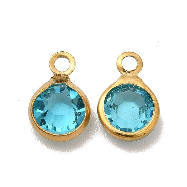 

PandaHall Ion Plating(IP) 304 Stainless Steel with Glass Charms, Real 18K Gold Plated, Faceted Flat Round, Cyan, 9.5x6.5x2mm, Hole: 1.5mm...