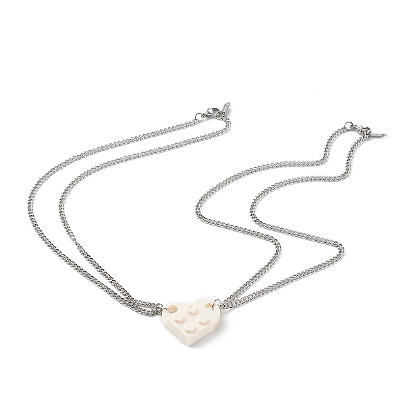 

PandaHall Resin Building Blocks Pendant Necklaces Sets, Couple Necklaces, with 304 Stainless Steel Lobster Claw Clasps, Half Oval, White...