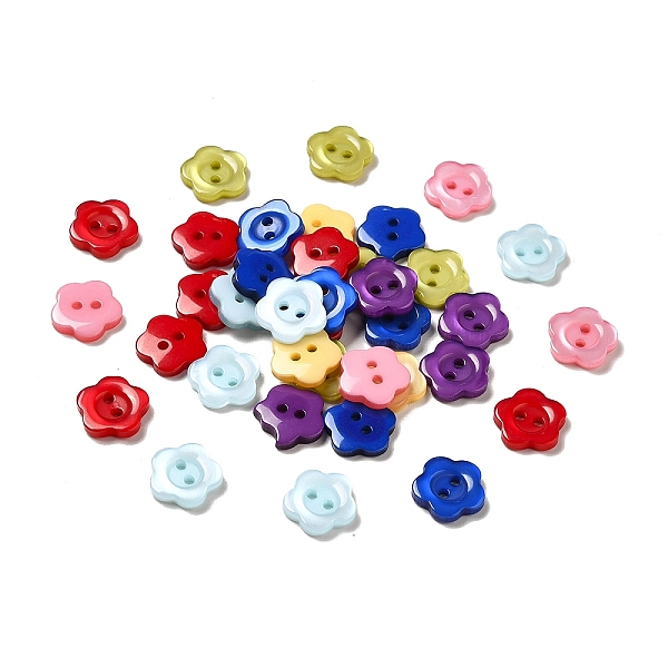 PandaHall Resin Buttons, Dyed, Flower, Mixed Color, 12x2.5mm, Hole: 1mm Resin Flower Multicolor