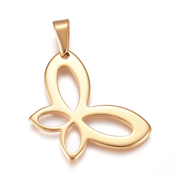 

PandaHall 304 Stainless Steel Pendants, Butterfly, Golden, 35x23.5x1.5mm, Hole: 10x4.5mm 304 Stainless Steel Butterfly