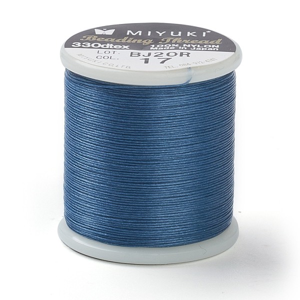 

PandaHall MIYUKI Beading Nylon Thread B, 330 DTEX/0.203mm/0.008", for Seed Beads, #17, Steel Blue, 0.16mm, 55 yards(50 meters)/roll Nylon